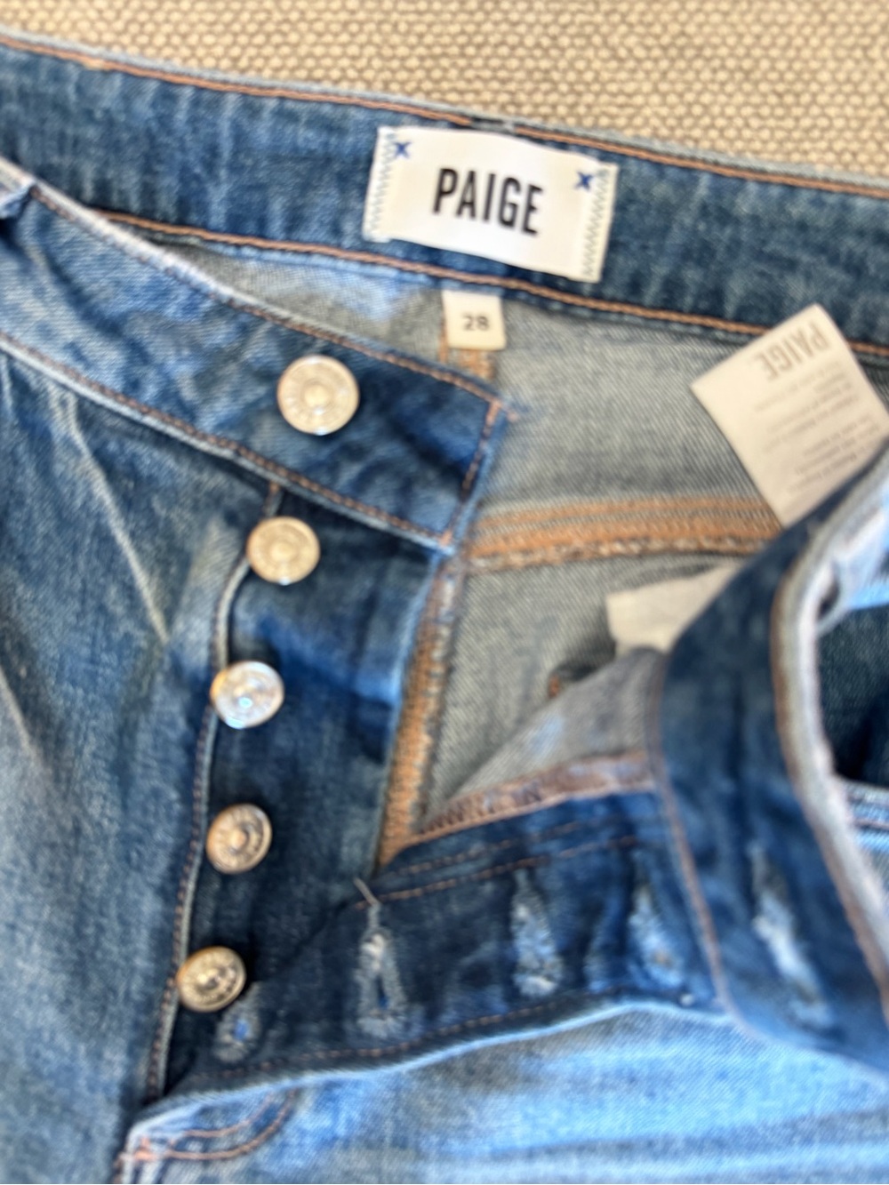 PAIGE Medium Blue Denim Jeans with Contrast Stitching 28